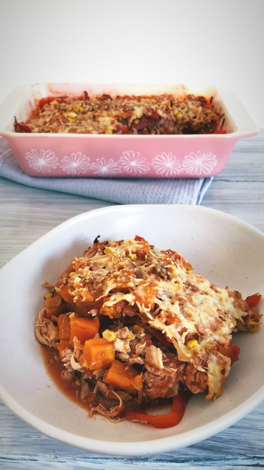 Mexican style shredded chicken bake