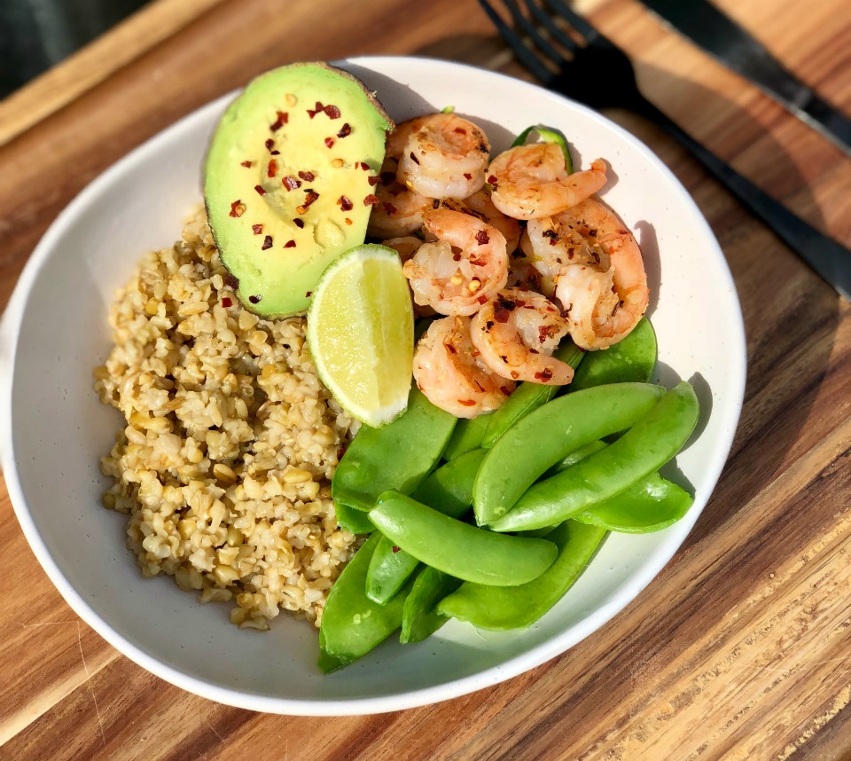 Chilli Prawn and Avocado Macro Bowl