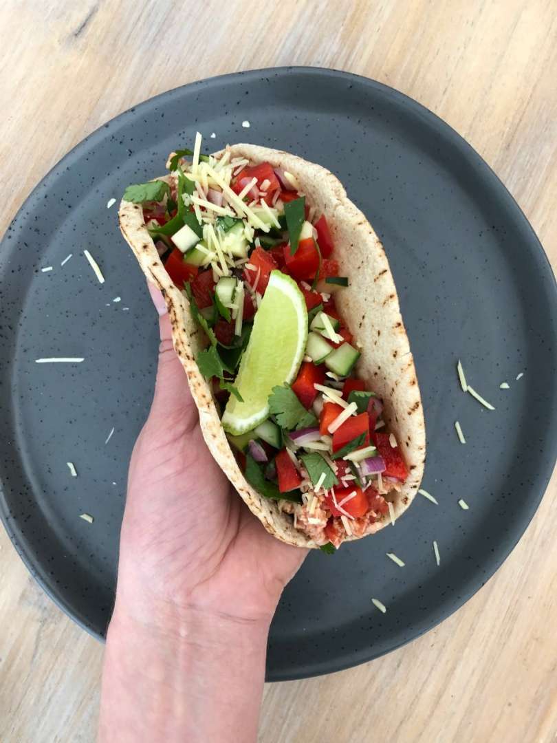 Mexican Inspired Shredded Chicken Pita Taco