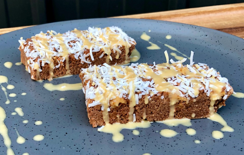 Raw Peanut Butter & Coconut Brownie Slice