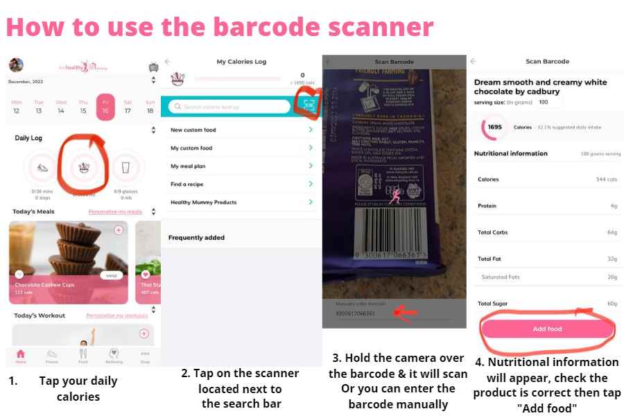 Image of how to use the Healthy Mummy Barcode scanner in the app