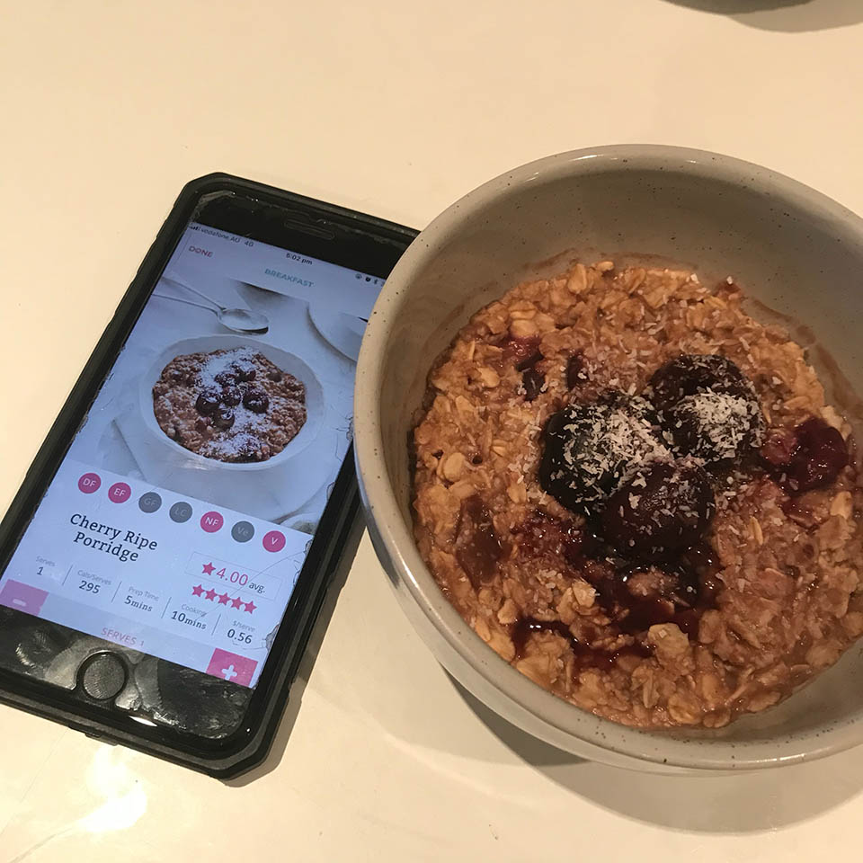 Cherry Ripe Porridge sascha meal prep motivation budget