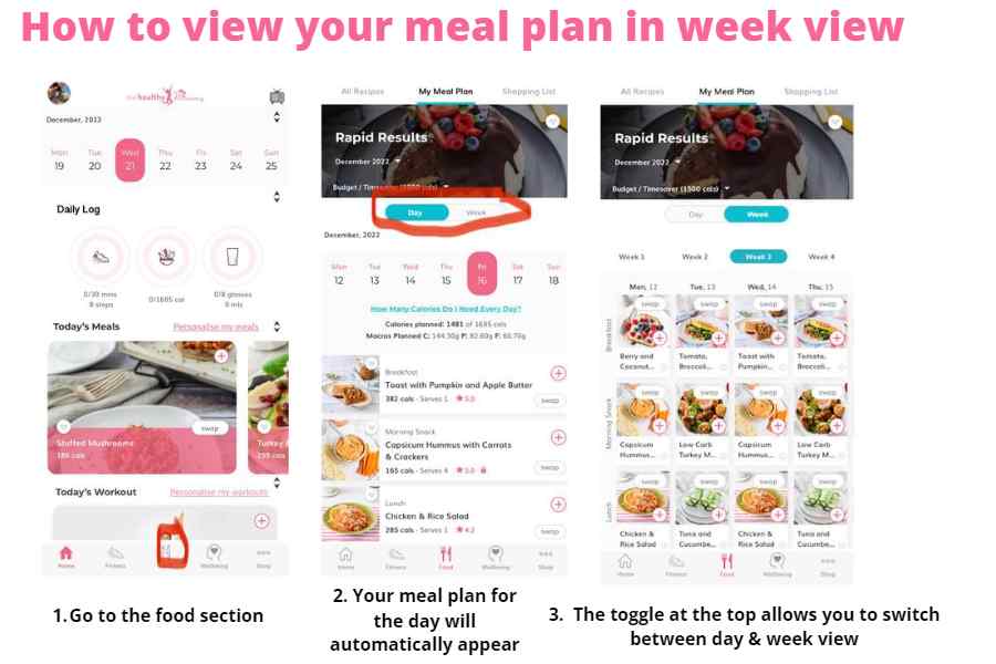 A how to on how to view your Healthy Mummy Meal Plan week view in the app