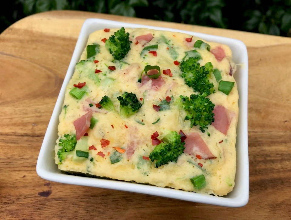 5 minute microwave ham and cheese quiche