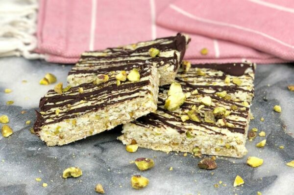 Pistachio coconut and chocolate slice