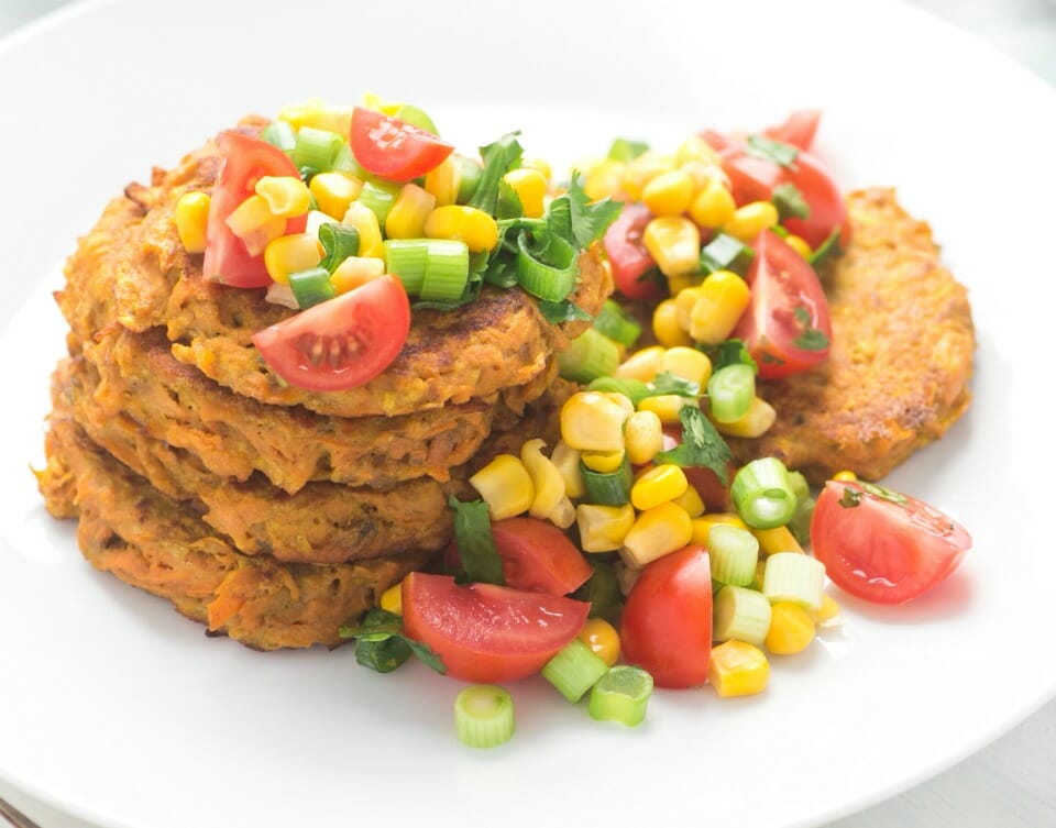 Sweet Potato Fritters with Corn Salsa