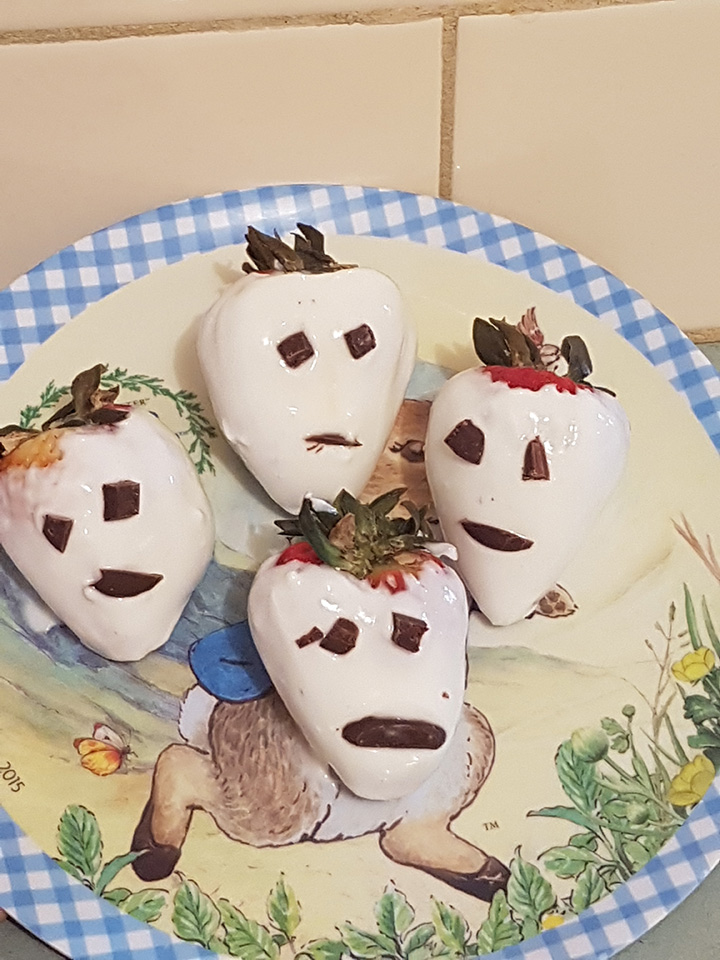 halloween ghost strawberry snack tegan blake