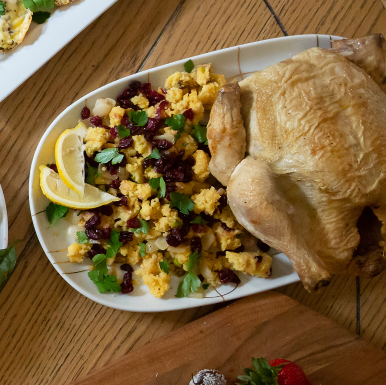 Roast turkey with pistachio stuffing cranberry gravy and orange cous cous