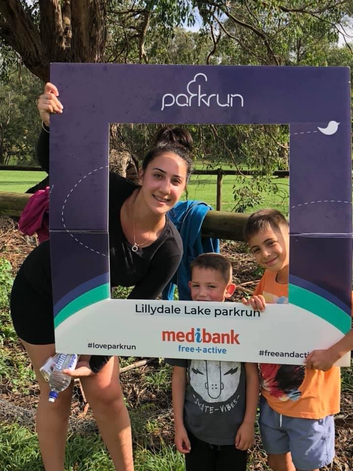 Nic doing the parkrun with her kids