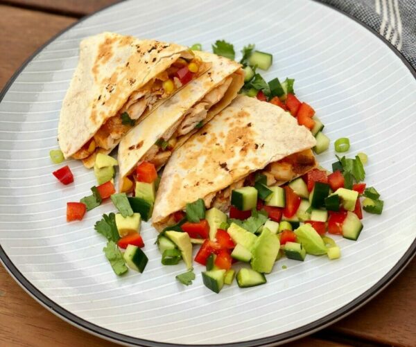 Chicken and Corn Quesadilla with Avocado Salsa