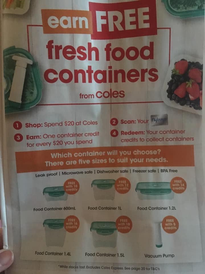 FREE FOOD CONTAINERS will soon be available at Coles