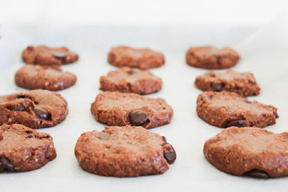 Choc-Chip-Cookies-Mix-baking-on-tray