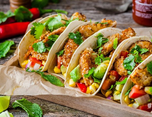 Spiced Quinoa Crumbed Chicken Tacos