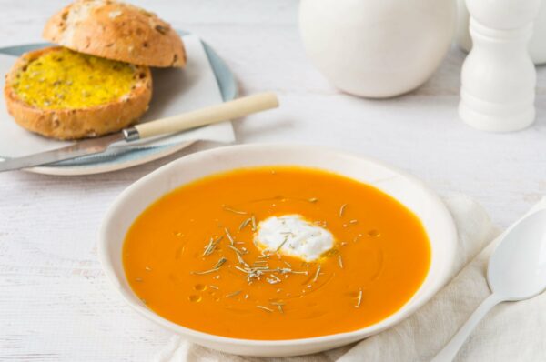 Rosemary Roasted Pumpkin Soup with Garlic Turmeric Bread