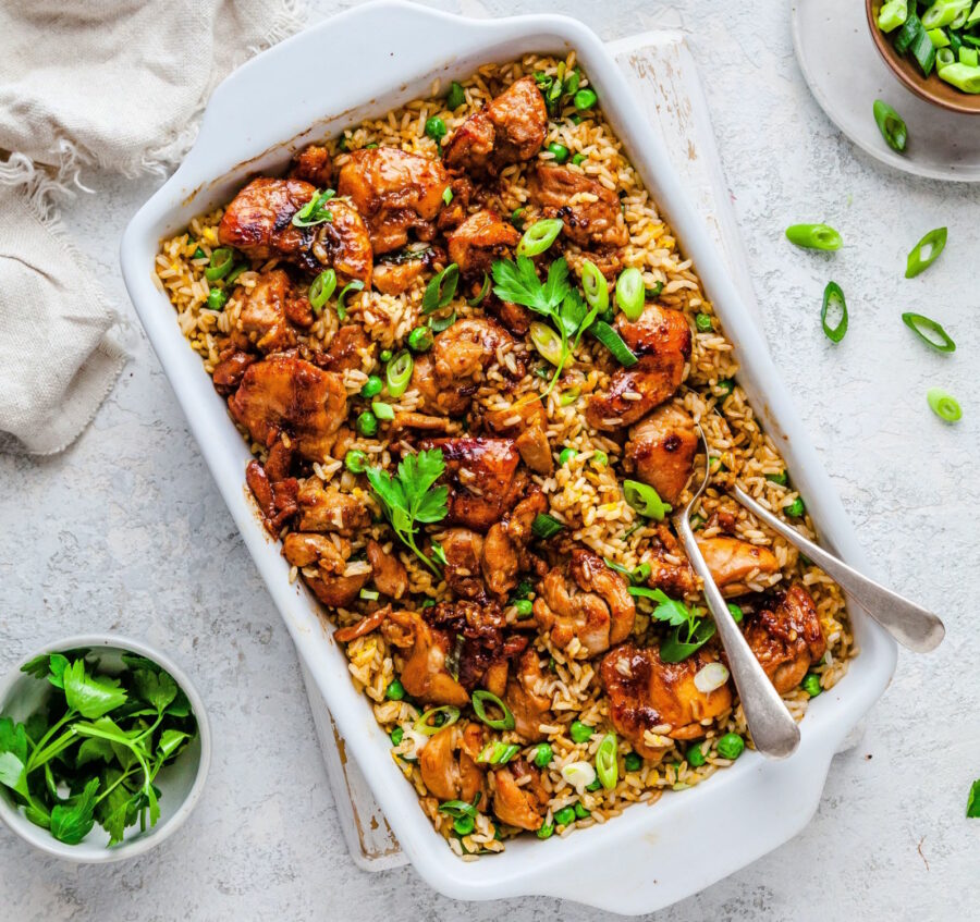 Sticky Chicken Rice Tray Bake