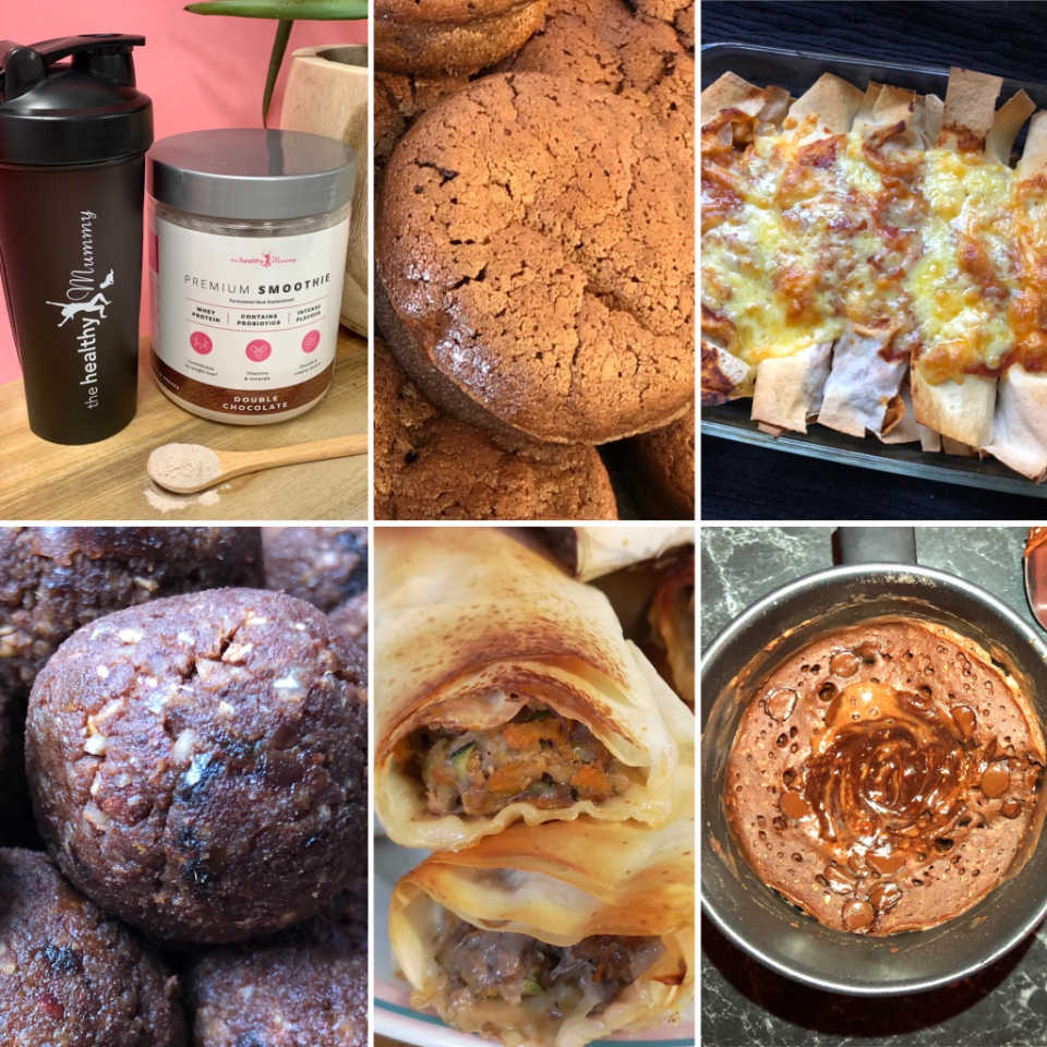 Premium smoothie Flourless chocolate cake Banana Chicken and chorizo enchiladas (last nights dinner) Nutella bliss ball Yogurt Sausage rolls Mug cake
