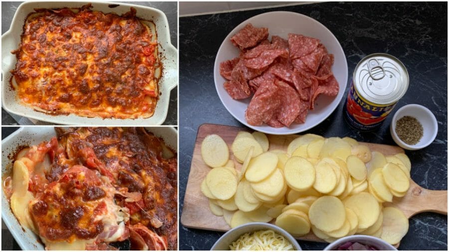 Step by step guide on how to make our Pepperoni Potato Pizza Bake