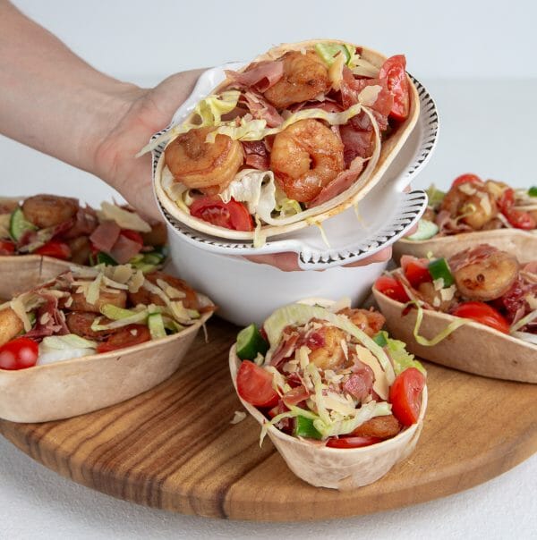 Mexican inspired Prawn and Prosciutto Taco Boats