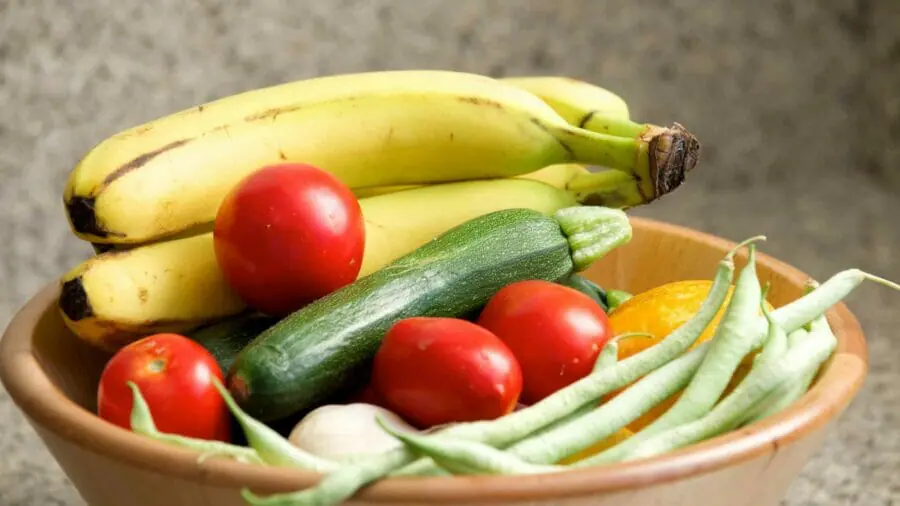 serving of vegetables - fruit and veggies in a bowl