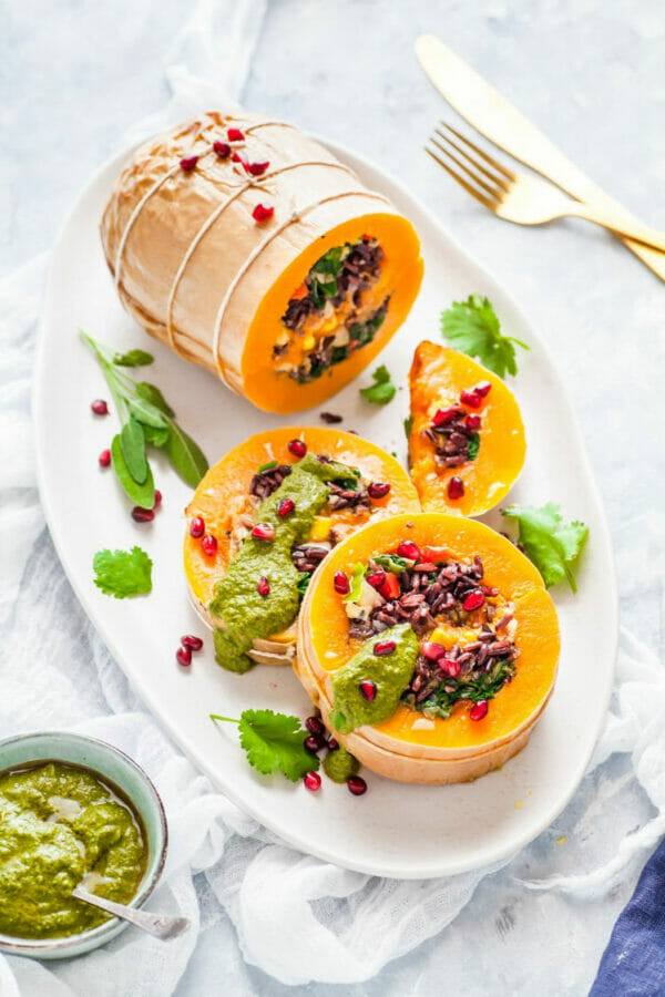 Rice & Nut Stuffed Butternut Pumpkin with Christmas Spiced Chermoula