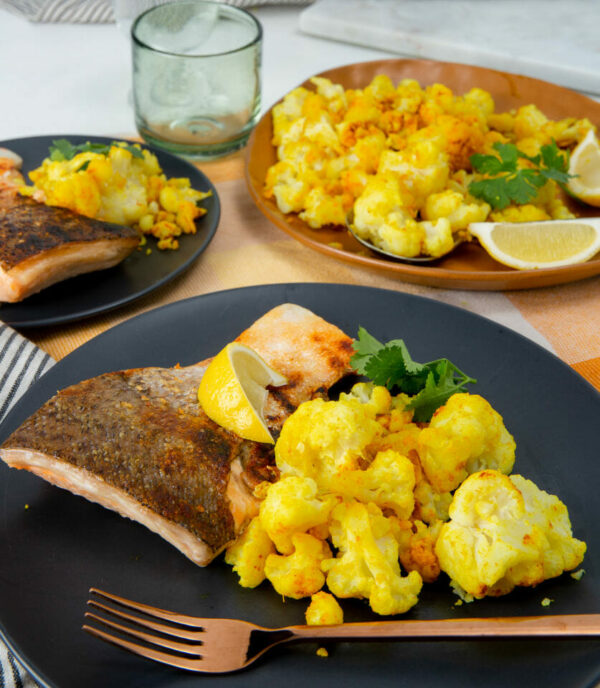 Turmeric Cauliflower with Grilled Salmon